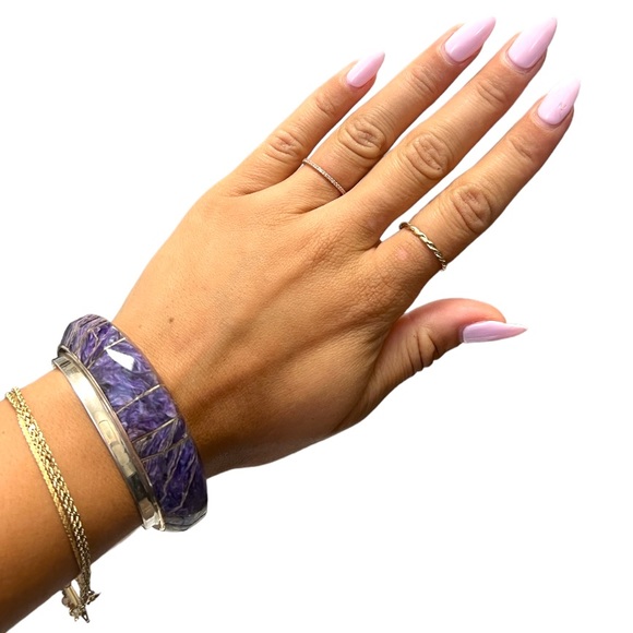 Heavy Vintage Magenta Turquoise Inlay Sterling Silver Cuff Bracelet